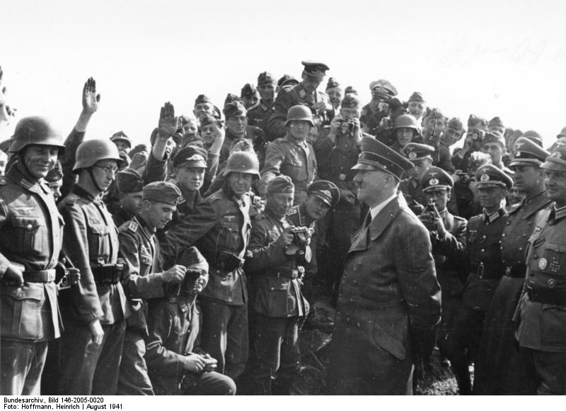 Adolf Hitler inspects troops near Uman, Russia